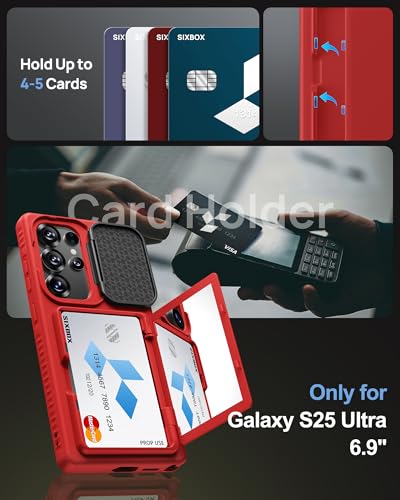 Image of for Samsung Galaxy S25 Ultra Case, Built-in Card Holder & Stand & Lens Cover, Military Grade Drop Tested Soft Silicone Edge Rugged Protective Wallet Phone Case for S25 Ultra 6.9 inch 2025, Red
