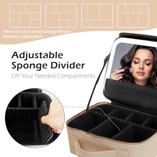 Image of MOMIRA Travel Makeup Bag Cosmetic Bag Makeup Organizer Bag with Lighted Mirror, Adjustable Brightness in 3 Color Scenarios, Waterproof Makeup Train Case, Gift for Women - Fleshcolor(Woven)