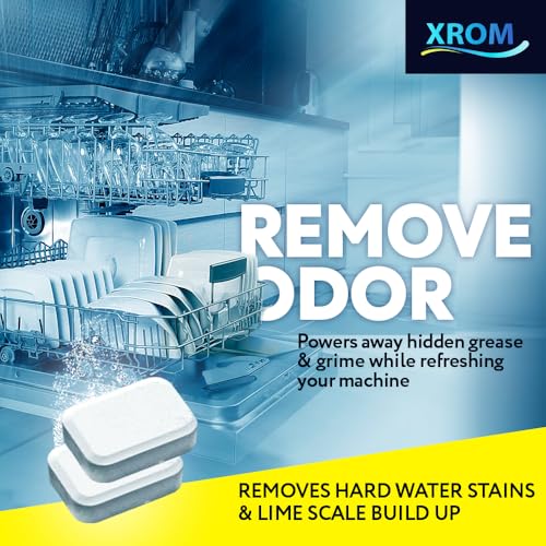 XROM Dishwasher Cleaner Tablets, Plant Based, Deep Clean And Descale, Removes Odors, Removes Hard Water Stains, Powerful Descaling, 6 Treatments (Lemon Scent)
