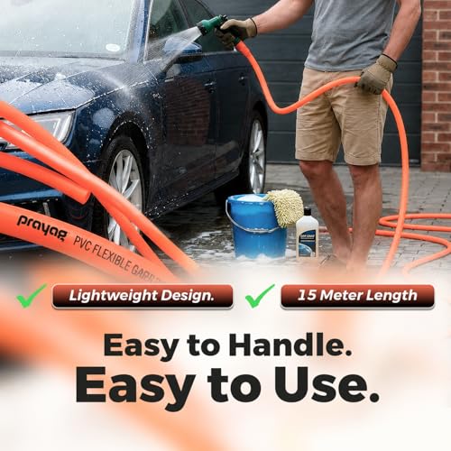 Image of Prayag Garden Pipe 15 Meter(49.21 Feet) 0.5 inch with Spray Gun | Flexible PVC Water Hose Pipe for Gardening, Car Wash & Home Cleaning | Lightweight & Durable - (Milky Orange)