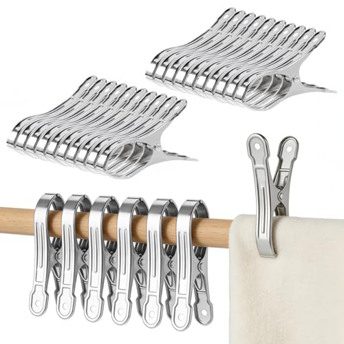 20 Pcs Grosse Pince à Linge INOX, Grandes Pinces à Linge Extérieur Solides, Pinces à Serviettes...
