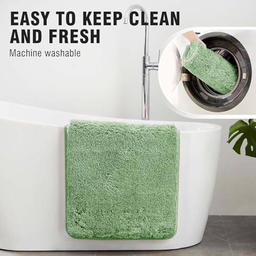 Image of SANMARINO Super Soft Shaggy Bathroom Rugs, Absorbent Thick Anti-Slip Microfiber Bath Rugs, Quick Dry Machine Washable Bath Mat for Bathroom Floor, Bathtub and Shower 17 inchx24 inch - Green