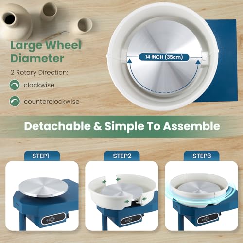 Huanyu POTTERY WHEEL-08 Wheel Ceramic Machine 35Cm/14In With Foot Pedal & Lcd Screen, Electric Pottery Forming Machine Detachable Basin 350W Art Clay Diy Sculpting Tool Kit thumb #2