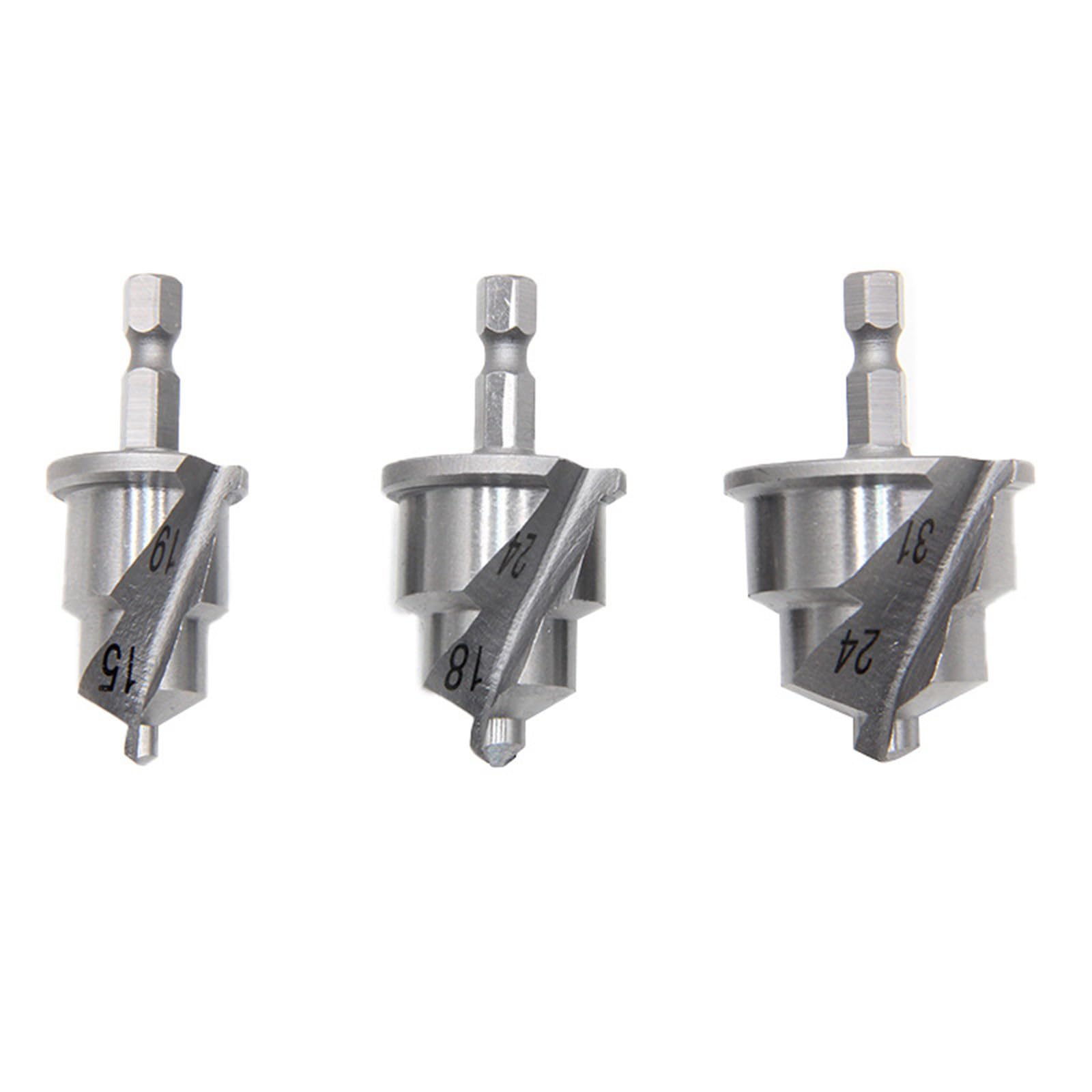 Accuracy Guided Helical Drill Bit Set 3 Pieces Hexagonal Shank for Accurate Water Pipe Drilling 15~31mm Countersink