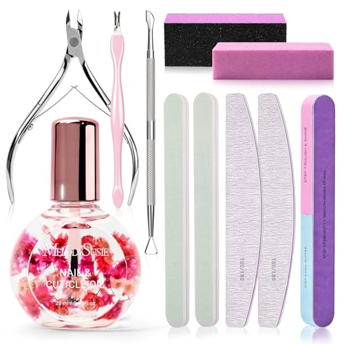 Image of MelodySusie Manicure Tools Kit Nail Care Kit with Files, Buffer Blocks,Cuticle Nipper, Pusher and Rose Cuticle Oil 28ML for DIY Nail Manicure and Nail Care