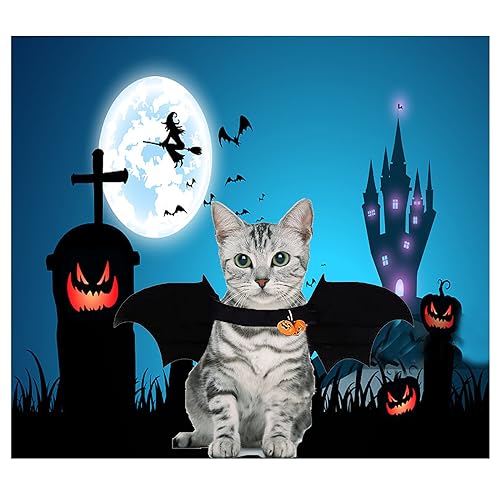 Halloween Haustier Kostüm,Haustier Fledermaus Kostüm,Halloween Hund kostüm, Katze Hund Fledermausflügel mit 2Pcs Pumpkin Bell,für Haustiere, Hunde und Katzen,Halloween Partys