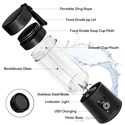Image of Portable Blender, Personal Mini Juice Blender with Six Blades in 3D(Black)