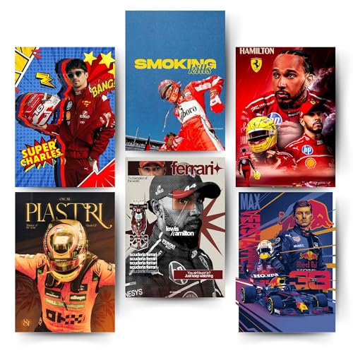 Image of Posters Inc Sports F1 Cars Motivational Posters for Wall A4 Size Aesthetic Setup 300 GSM Matte Paper Pack of 6 Automotive Motorsport Decor for Boys Gaming Room, Bedroom, Home & Office with Adhesive