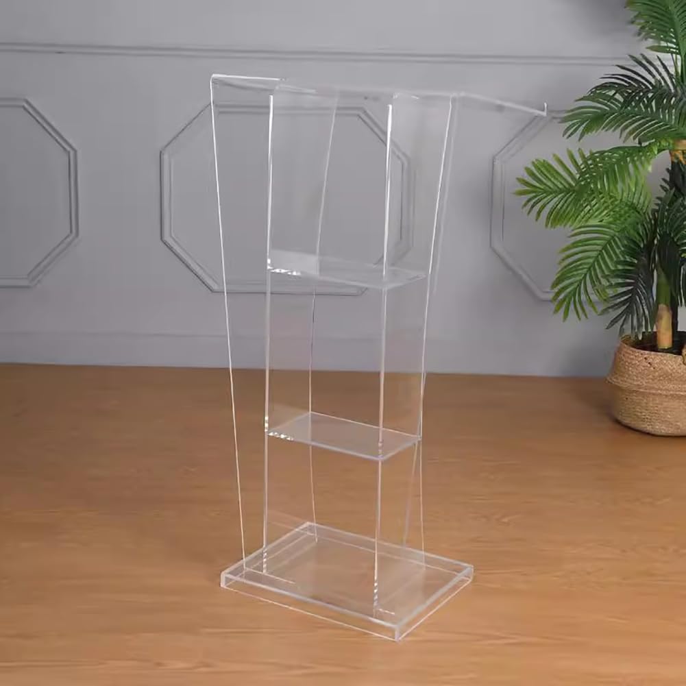Podium en acrylique transparent avec 2 niveaux d'espace de rangement pour salle de classe, église, restaurant, séminaire et événements scolaires