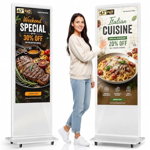 YCKJNB 43 Écran Publicitaire FHD Tactile, Totem Affichage Autoportant IPS, Luminosité 450 Nits,...