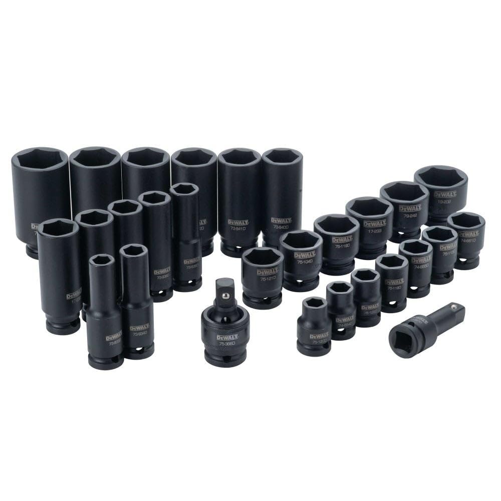 DEWALT Impact Socket Set, SAE, Combination Set, 1/2-Inch Drive, 28-Piece (DWMT19244)