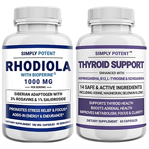 Simply Potent Thyroid-Adaptogen Support - Thyroid Support & Siberian Rhodiola Bundle #TOP27