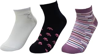 شرابات قطن بطول الكاحل للبنات من وايت فلاور، 3 قطع مقاس 8 سنوات - متعددة الالوان 1101-8-A3