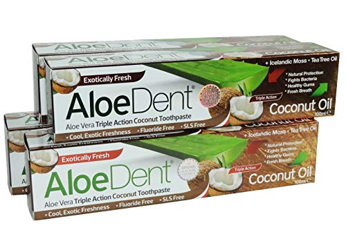 3 X Aloe Dent Aloedent Aloe Vera Triple Action Coconut Toothpaste Fluoride Free Coconut Tea Tree Oil - 100ml