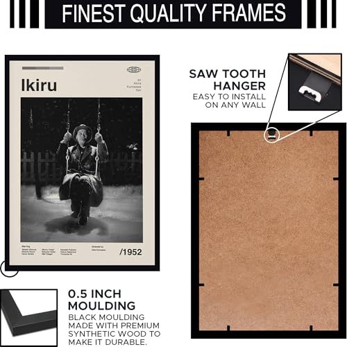 Image of BLINKART Ikiru Vintage Movie Poster Frame 12x18 Inch | Premium 300 GSM Paper Wall Print | Mid Century Vintage Film Artwork for Home, Bedroom, Living Room, Office | Framed Photo Decor
