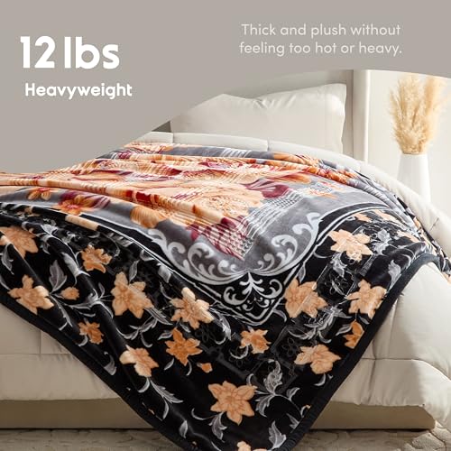 Image of Nestl Korean Mink Blanket King Size - 12 Lbs Velvet Fleece Korean Blanket - 2 Ply Warm & Thick Winter Blanket - Wrinkle & Fade Resistant - 87 x 94 Inches (Black & Grey)
