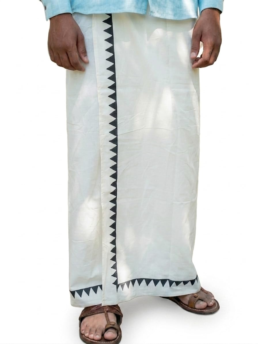 niira Kora Khadi Temple Motif Dhoti Lungi for Men | Dakshin Veshti & Pancha Wrap | Traditional Ethnic Wear for Festivals, Ceremonies & Daily Use-picture-47