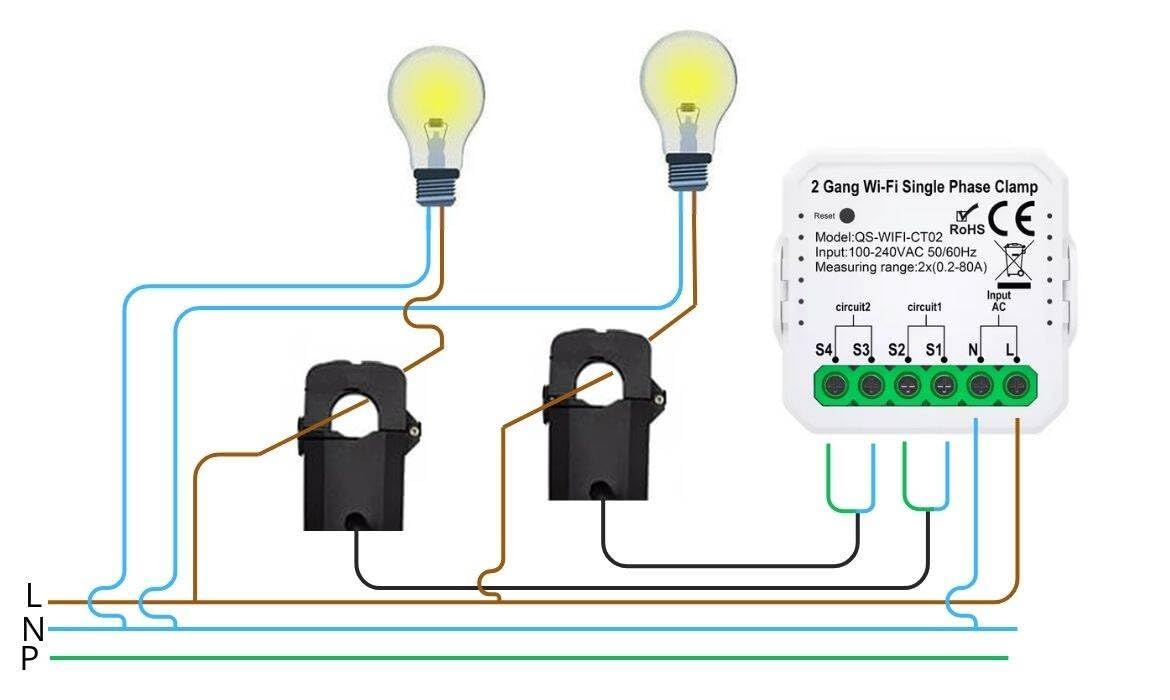 Contatore di energia WiFi con doppio interruttore, Tuya Smart Life