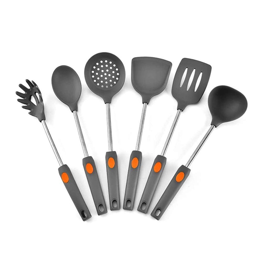 Ensemble d'ustensiles de cuisine en silicone - ustensiles de cuisine résistant à la chaleur, cuillère à la cuillère. Outil de cuisson de silicone gris sans puits pour ustensiles de cuisson antia