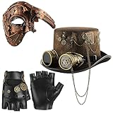 Libima 4 Pcs Steampunk Costume Accessories for Men Steampunk Mask Gears Bowtie Gloves Hat for Halloween Mardi Gras(Bronze)