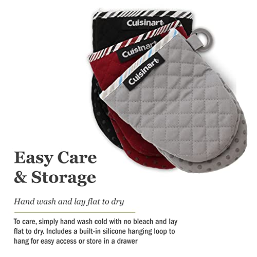 Cuisinart Quilted Mini Oven Mitts With Silicone Grip, Jet Black, 2Pk - Durable, Heat Resistant Oven Gloves With Thick Quilted Lining To Protect Your Hands From Hot Surfaces, 5.5" X 7.5" #TOP6