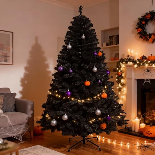 Shatchi Künstlicher Weihnachtsbaum, Alaska-Kiefer, schwarz, grün, weiß, buschig aussehend, mit Metallständer, Weihnachtsdekoration, 210 cm – Ansicht 4