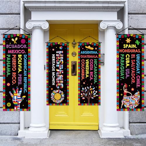 Image of Panelee 4 Pcs Hispanic Heritage Month Decorations National Hispanic Heritage Month Banner Latin American Porch Signs Spanish Classroom Decor for Classroom Home Wall Indoor Outdoor Hanging Backdrop