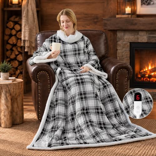 Heated Wearable Blanket with Foot Pocket & Sleeves Electric Snugg...