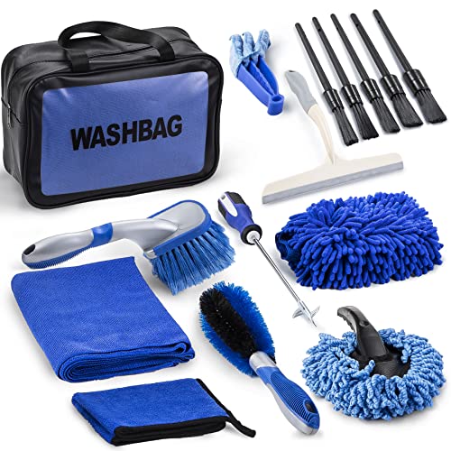 INGOFIN Complete Car Wash Kit - 14Pcs Car Cleaning Supplies Interior & Exterior Car Detailing Brushes, Microfiber Wash Mitt, Drying Towel, Wheel&Tire Brush, Duster, Squeegee, Vent Cleaner Car Care Kit