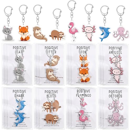 Image of Landical Positive Animal Keychains Bulk, Back to School | First Day of School Gift, Inspirational Cards, Acrylic Charms, Coworker Appreciation, Team Recognition, Group Handouts