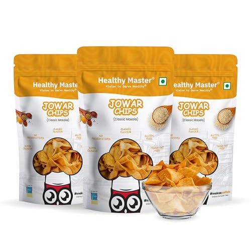 Image of Healthy Master Jowar Chips Combo 300g (100g Each) Pack of 3 | Light & Crispy | High Protein Chips | Gluten-Free | No Maida, No Palm Oil | Low-Calorie | Healthy Snacks for Adults & Kids