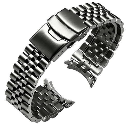 Image of Juntan Stainless Steel Curved Ends Tapered 18mm 20mm 21mm 22mm 23mm 24mm Metal Watch Band Flexible Watch Strap Replacement Bracelet Deployment Double Flip Lock Buckle Silver Black