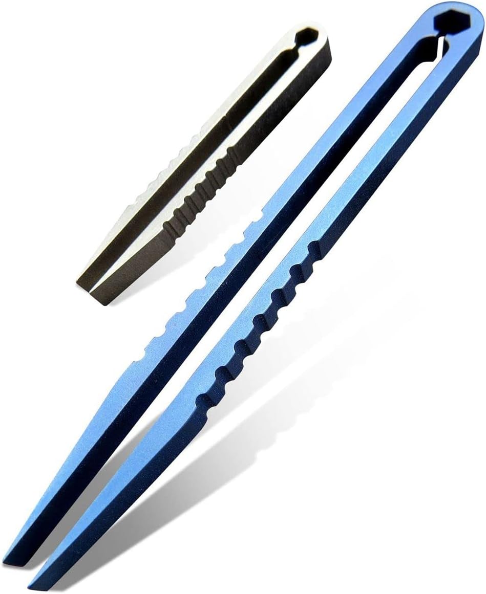 Canku 2pcs Mini Tweezers Titanium Portable Titanium Alloy EDC Tweezers Survival Camping Outdoor Travel Mini Tool(Blue) …