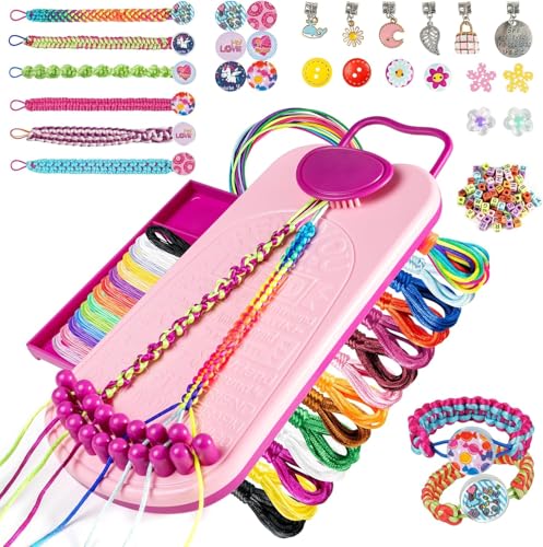 Freundschaftsarmband-Bastelset, Handwerksset für Kinder 6-12, DIY Handwerk für Mädchen 6 7 8 9 10 1112, Bastelset mit Fäden, Gummis, Perlen, Verschlüssen, Spielzeug Geschenk zum Geburtstag Weihnachten