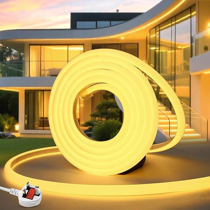 YOODI Neon COB LED Strip Lighting 2M /6.65FT 220V IP65 Waterproof Fireproof Cuttable Warm White 3000K Flexible Neon COB Led Strip Lights Included Plugs for Bedroom, Garden, Kitchen, Outdoor & Indoor