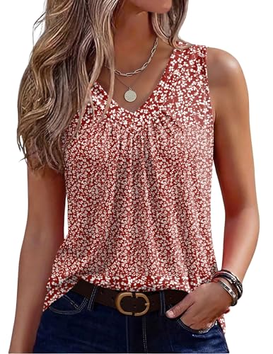 Image of Zeagoo Womens Tank Tops Summer Sleeveless Loose Fit Tops V Neck Pleated Shirts Basic Tees Dressy Casual Trendy Clothes