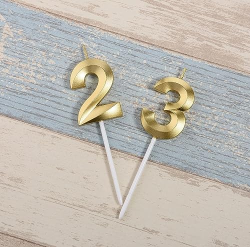 Image of Number Candles 3 inch for Birthday, Wedding, Engagement, Valentines Day Celebration, Theme Party Cake Decoration Gold (Number 23 or 32)
