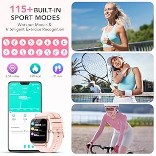 CASCHO Montre Connectée Femme Homme, 1.85" HD Smartwatch, 115+ Modes, Sport Tracker avec téléphonie Bluetooth,Montre Podomètre étanche IP68, Veille jusqu'à 30 Jours, iOS/Android - Rose Rose