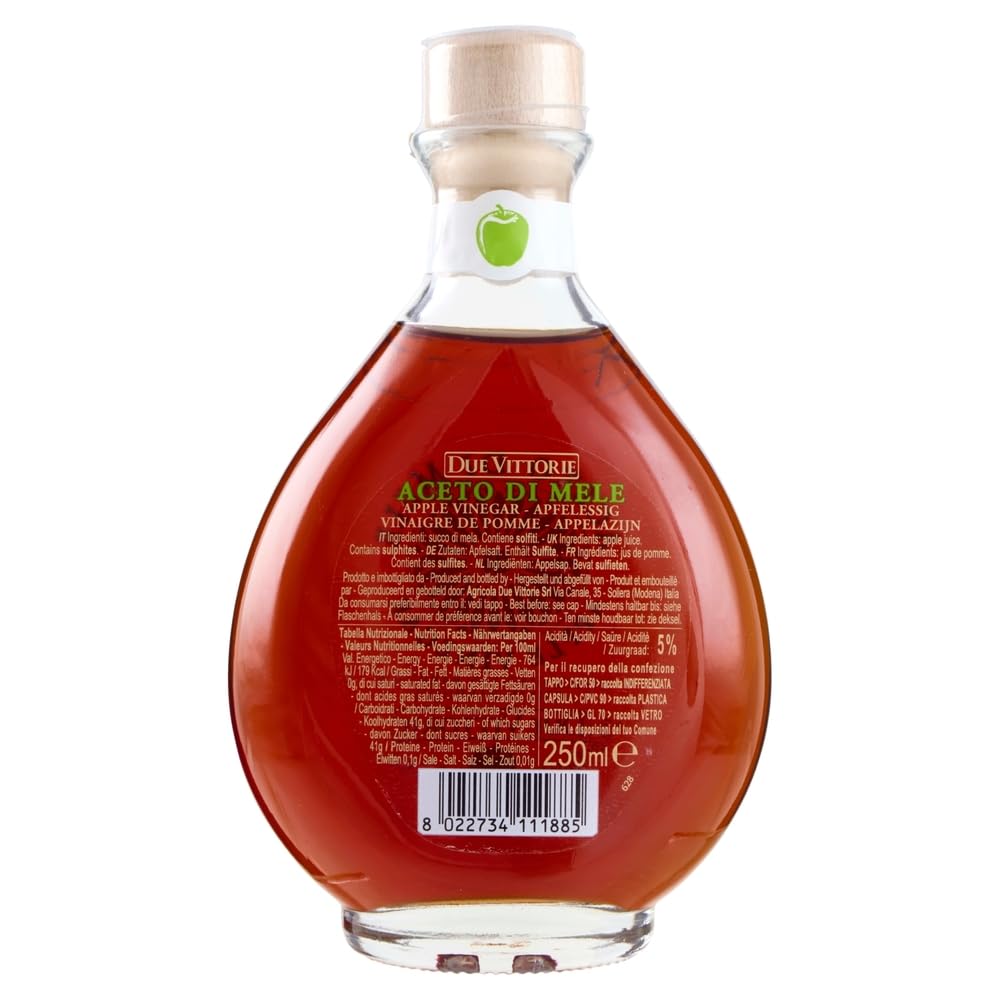 Due Vittorie Vinagre de sidra de manzana envejecido en barrica Aceto di Mele Botella de cristal 6 x 250 ml + llavero Beni Culinari gratis