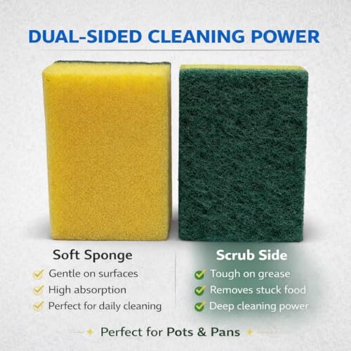 Image of Kitchen Cleaning Sponges, 12 Pack Non-Scratch Scrubber Sponges for Dishes, Pots & Pans, Heavy Duty Multi-Purpose Dish Sponges
