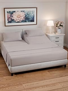 Split California King Bed Sheet Set - 5 Piece Split California King Size Sheets – Ultra-Soft & Wrinkle Free - Fits 8” to 16" Mattress w/ Deep Pockets - Breathable & Cooling Luxury Bedding – Light Grey