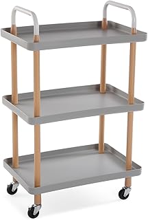 GINKOEHD Skuvoy Mueble para el Baño Auxiliar, Carro o Carrito de Almacenaje, con 3 estantes y Ruedas, Medidas (Al x L x An) 85 x 36 x 53,5 cm, Metal y Plástico, Color Blanco y marrón,Gris