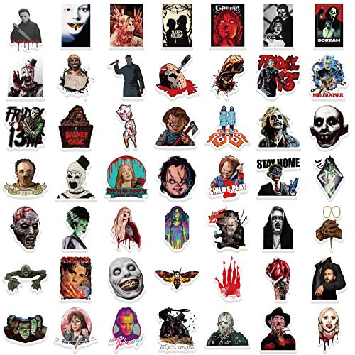 100pcs Horror Movie Stickers Halloween Waterproof Sticker Decals Water Bottle Skateboard Laptop Horror Stickers for Kids Teens Adults