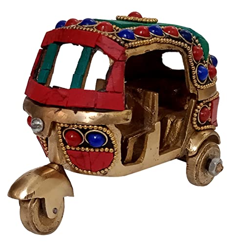 Figurine laiton Rickshaw Devyom : miniature d'art incrustée de pierres - 2