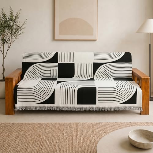 Image of Story@Home Premium Chenille Sofa Mat 3 Seater Wooden Sofa Cover | Anti Slip Sofa Cover Mat 3 Seater 180x180cm for Complete Protection | Make Your Own Sofa Mat Set - White & Black