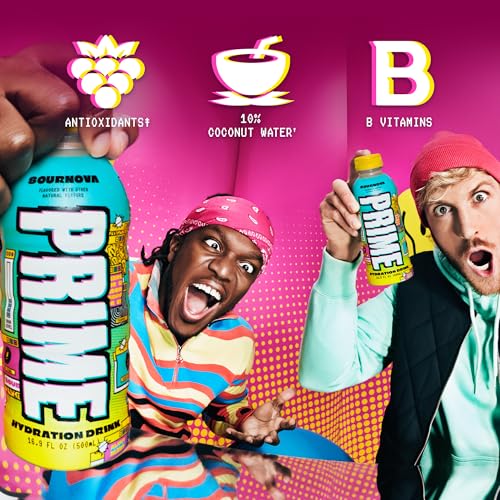 PRIME Hydration SOURNOVA, Sports Drinks, Electrolyte Enhanced for Replenishing Fluids, 250mg BCAAs, B Vitamins, Antioxidants, Low Sugar, 16.9 Fl Oz, 12 Pack