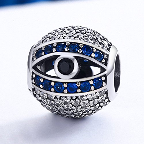 Image of Big Eye Charm 925 Sterling Silver Blue Evil Eye Charm Fit Pandora Style Bracelet (Black & Blue)
