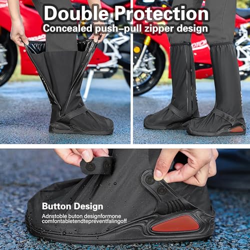 Image of iCreek Waterproof Shoe Covers Reflective Rain Boot Foldable Non-Slip Protective Overshoes for Rainy Day, Hiking, Outdoor