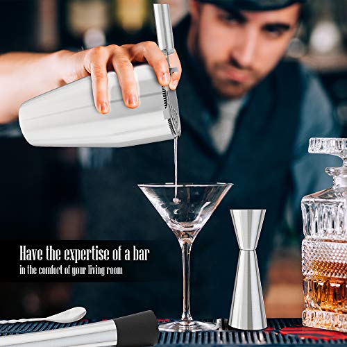 The Complete Bartender Kit | 11 Piece Cocktail Shaker Set with Stand | Great To Make Martini, Margarita, Mojito or Any Other Alcohol or Liquor Drink (Stainless Steel) - Thumbnail 6