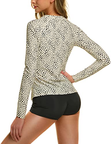 Tsla Women's Two-Piece Long Sleeve Swimsuit, Upf 50+ Sun Protection Rash Guard Wetsuit, Bathing Suit With Boyshort Bottom, Two Piece Print Vanilla Latte Black, Large #TOP1